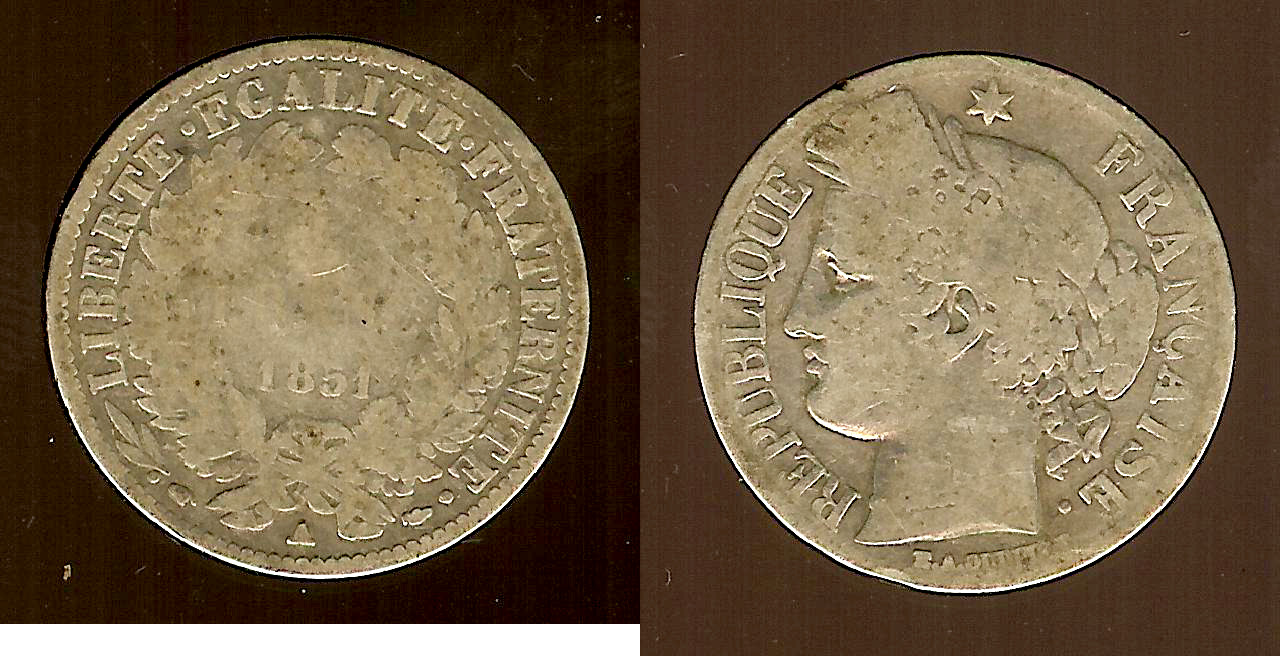 1 franc 2nd Republic 1851A VG